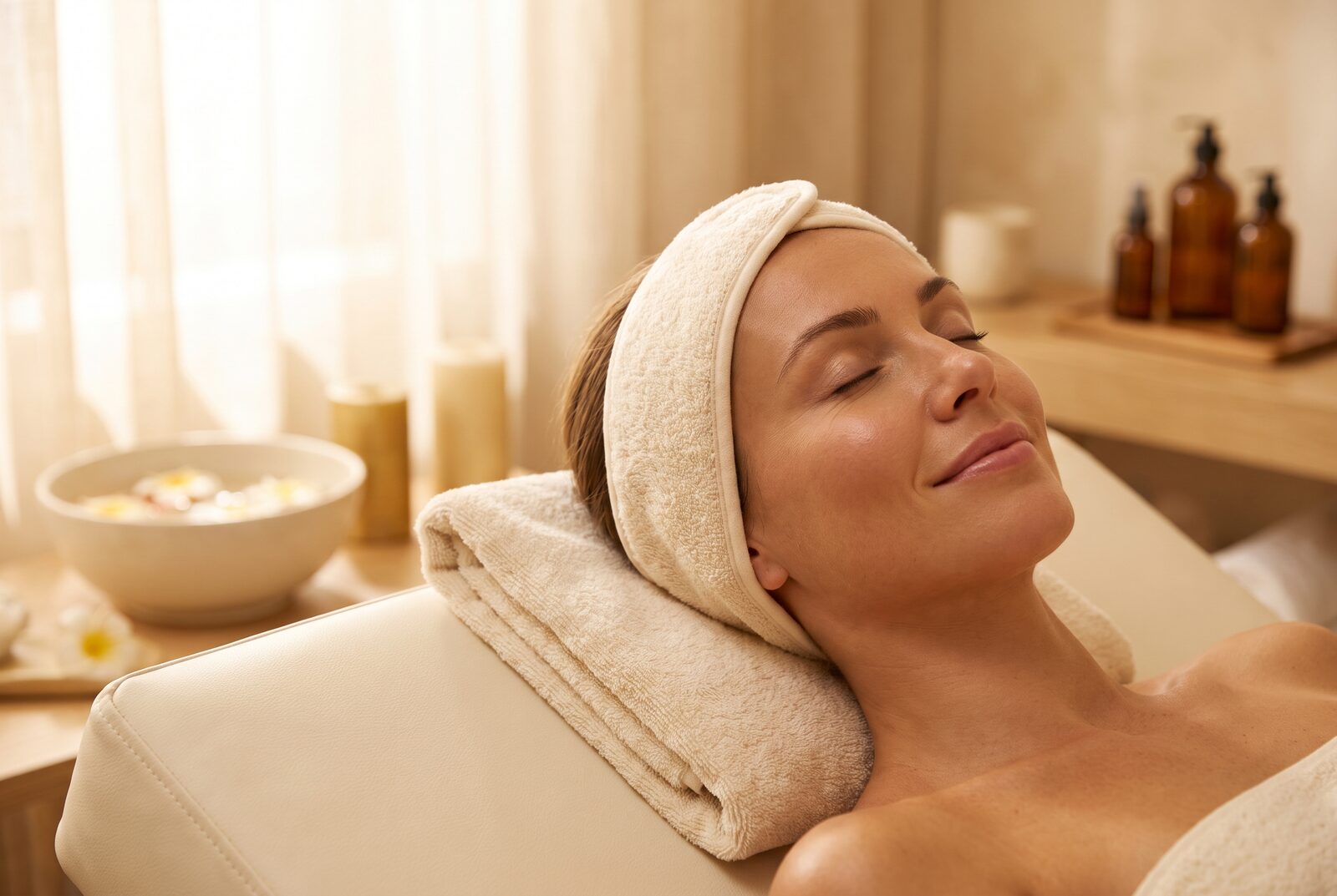 Cliente relaxando durante um atendimento de estética